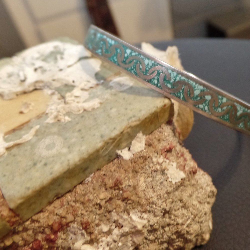 sterling and turquoise Bangle Bracelet Mexico TR-71 - Picture 10 of 11